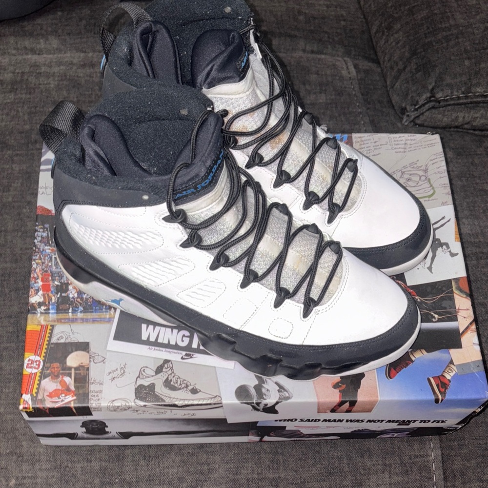 Jordan 9 White and Black High-Top Sneakers - Size 11